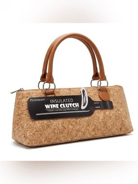 Primeware Insulated Clutch Cork Wine Bag with Corkscrew New